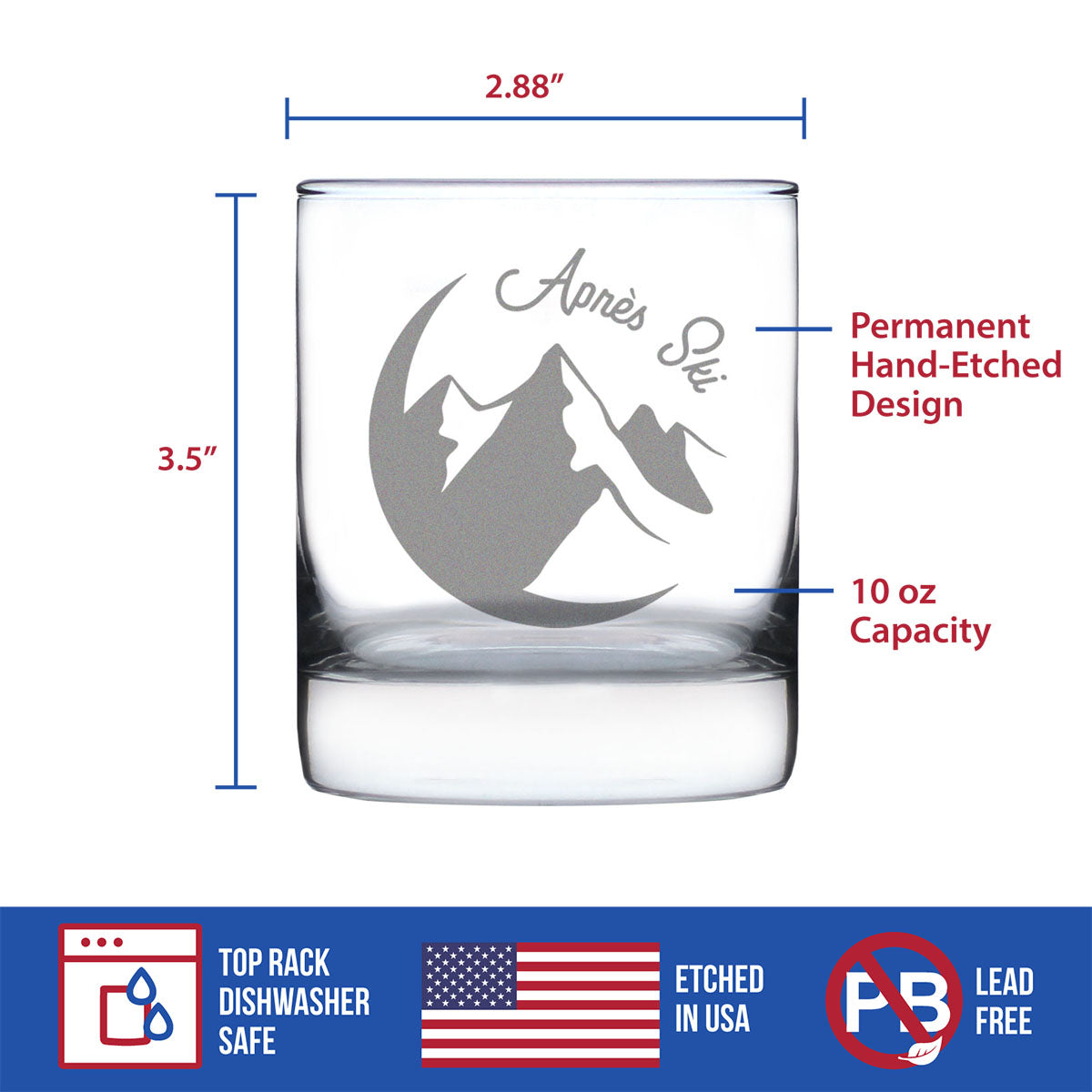 Apres Ski - Whiskey Rocks Glass - Unique Skiing Themed Decor and Gifts for Mountain Lovers - 10.25 Oz Glasses