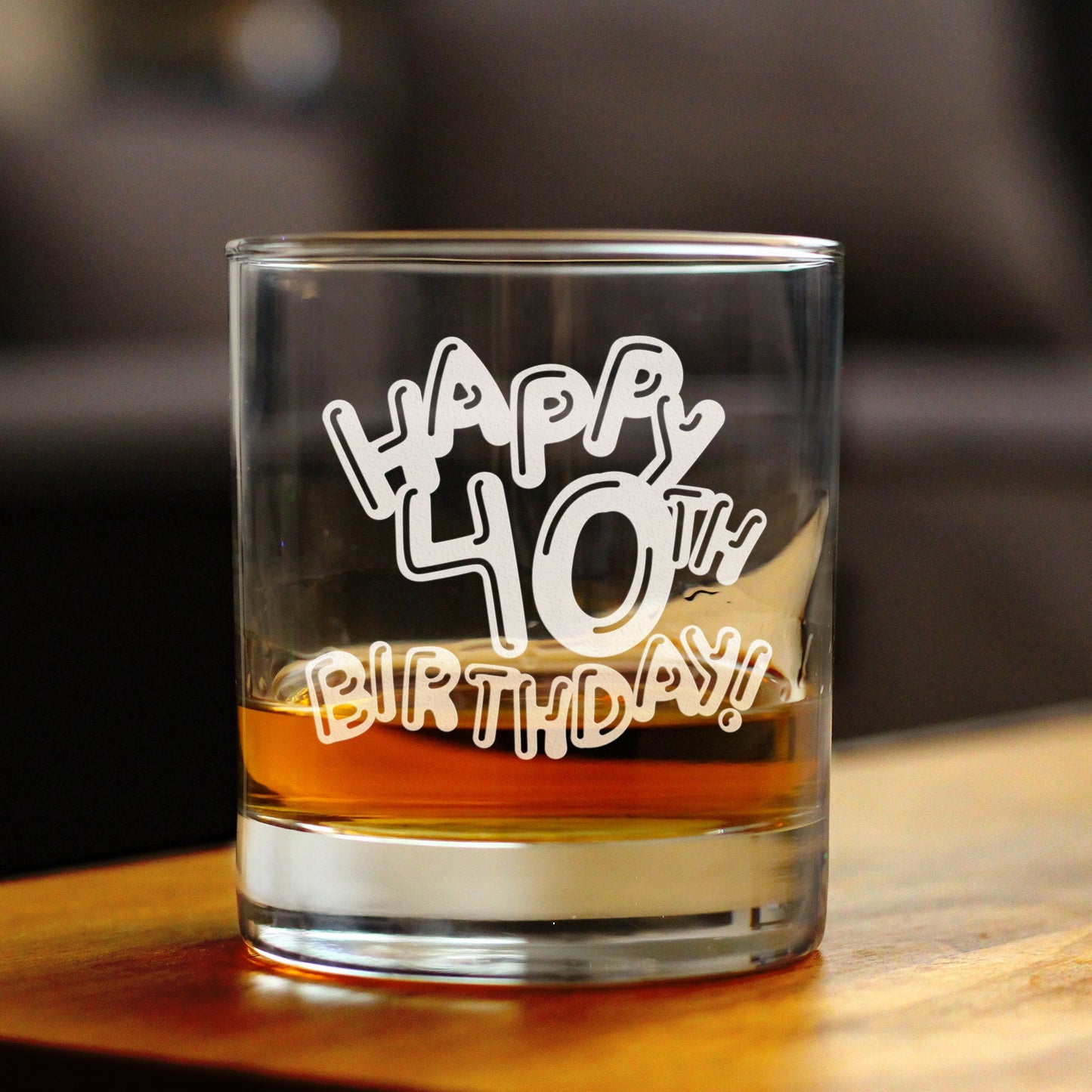 Happy 40th Birthday Balloons - Whiskey Rocks Glass Gifts for Men & Women Turning 40 - Fun Retro Bday Whisky Drinking Tumbler