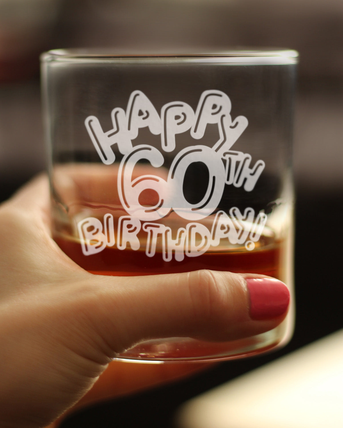 Happy 60th Birthday Balloons - Whiskey Rocks Glass Gifts for Men & Women Turning 60 - Fun Retro Bday Whisky Drinking Tumbler