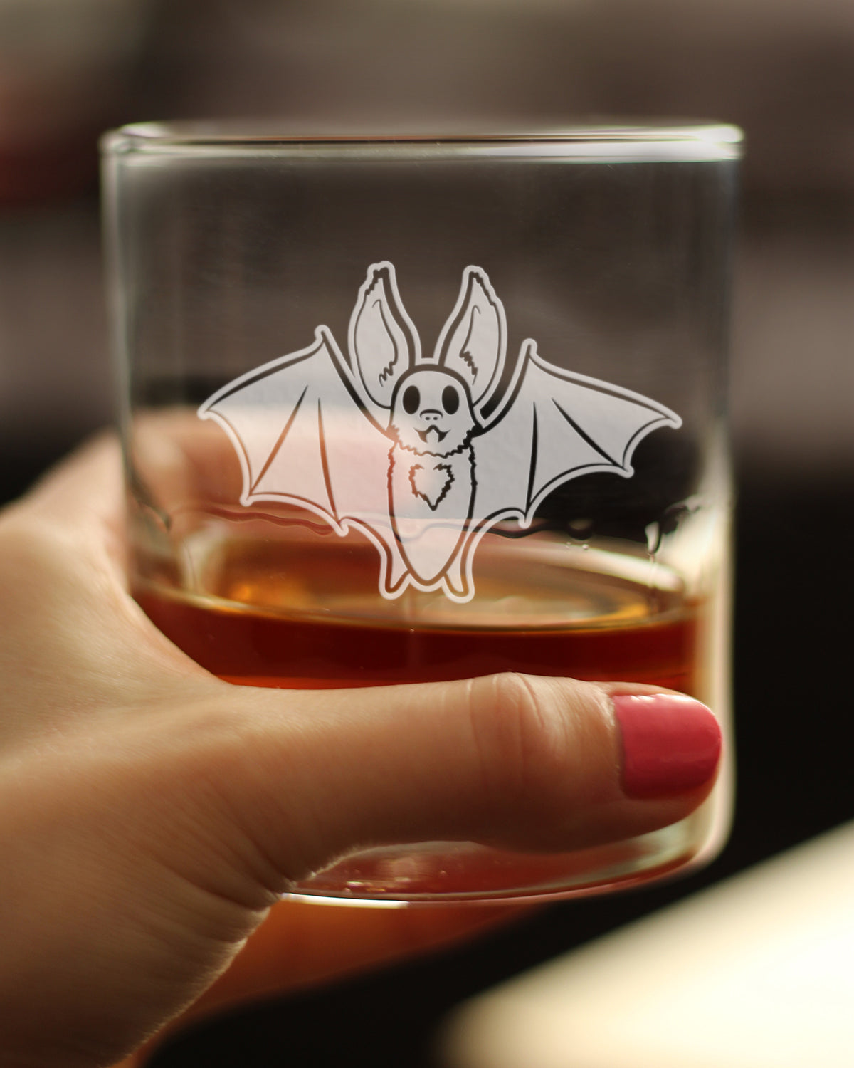 Bat Whiskey Rocks Glass - Funny Cute Bat Gifts - Spooky Fun Halloween Decor with Bats - 10.25 Oz Glasses
