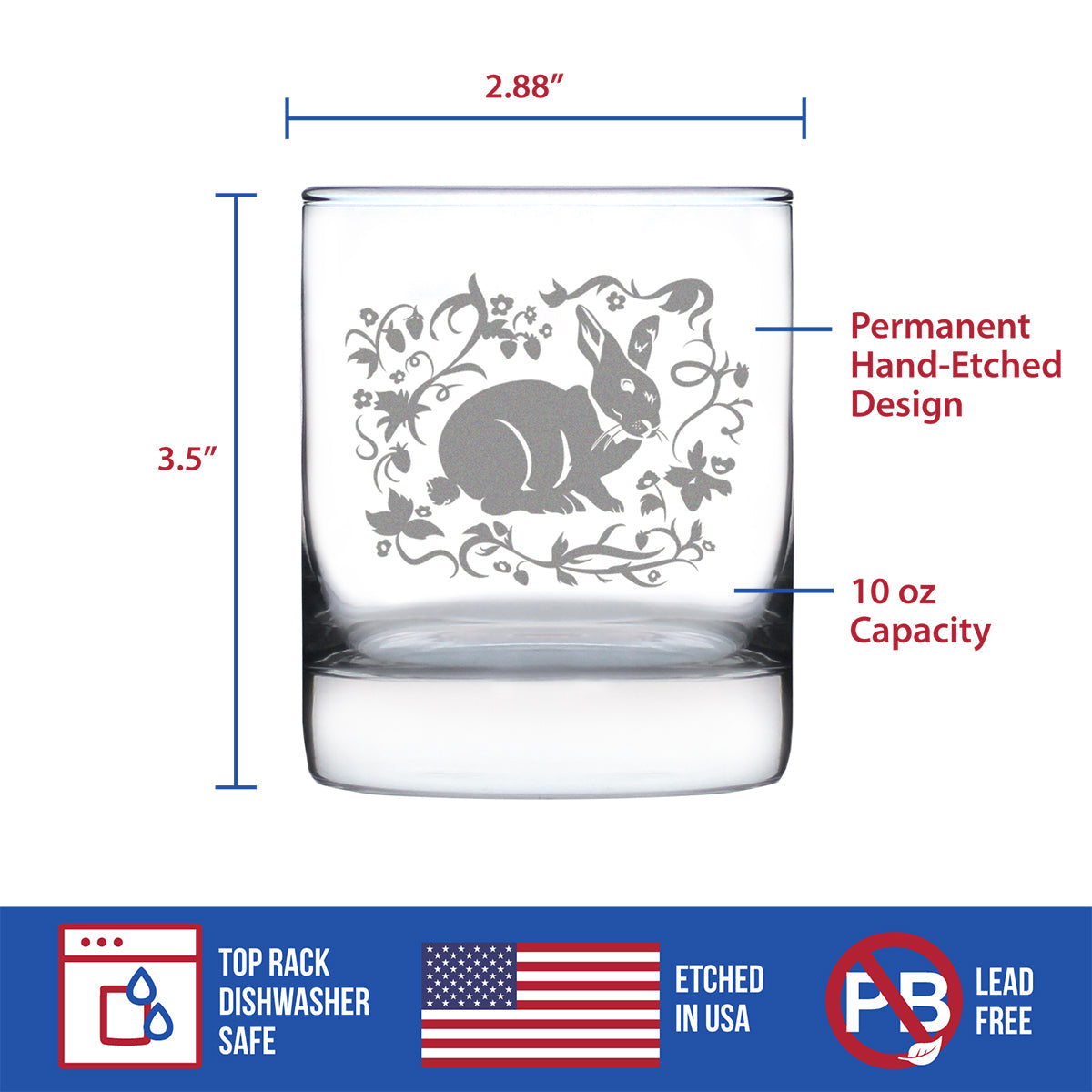 Berry Patch Bunny Rabbit - Whiskey Rocks Glass - Hand Engraved Gifts for Men & Women That Love Bunnies
