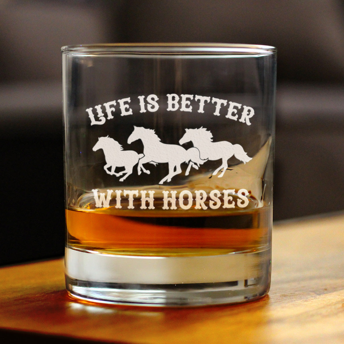 Life Is Better With Horses - Whiskey Rocks Glass Gifts - Funny Horse Gifts and Decor for Men & Women - 10.25 Oz Glasses