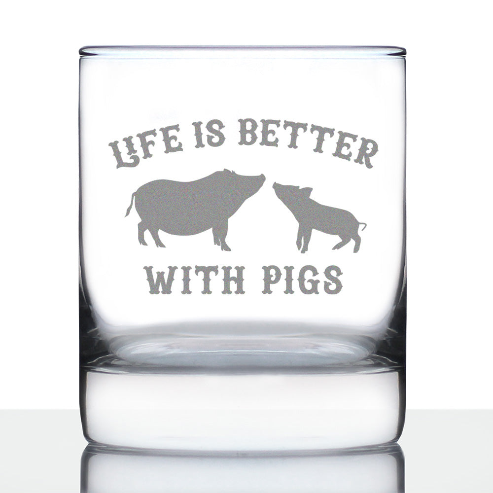 Life Is Better With Pigs - Whiskey Rocks Glass Gifts - Funny Pig Gifts and Decor for Men & Women - 10.25 Oz Glasses