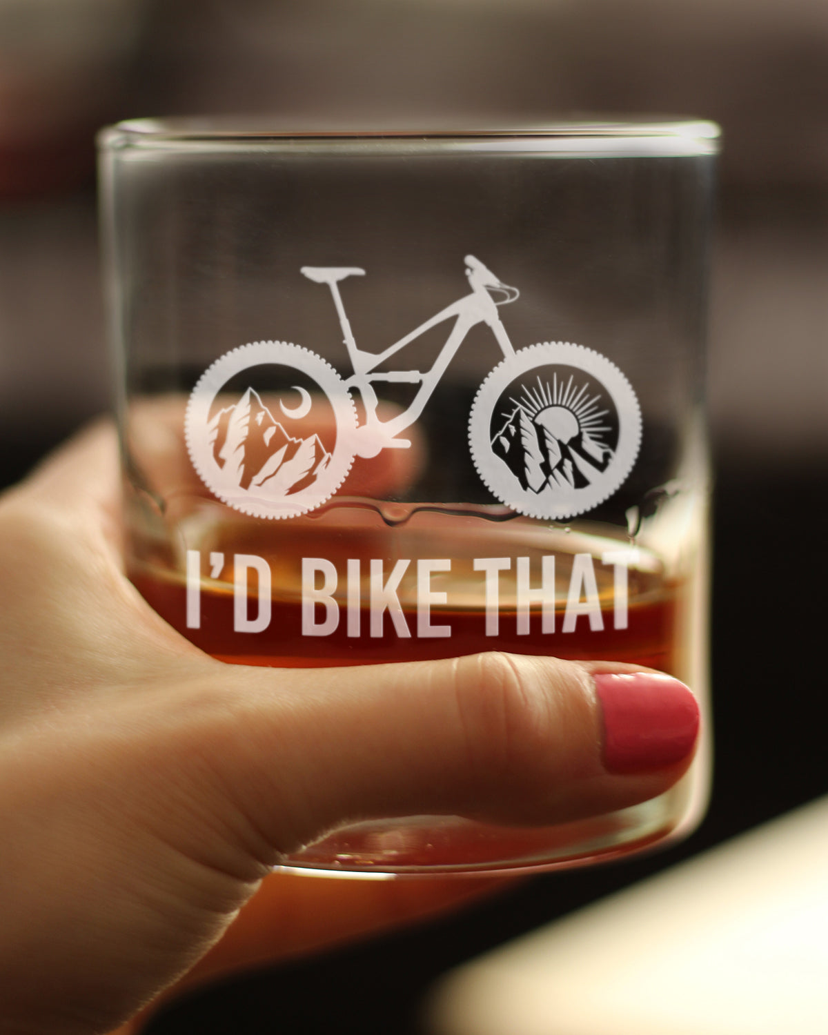 I'd Bike That - Whiskey Rocks Glass - Cool Bicycle Themed Decor and Gifts for Outdoor Lovers - 10.25 Oz Glasses
