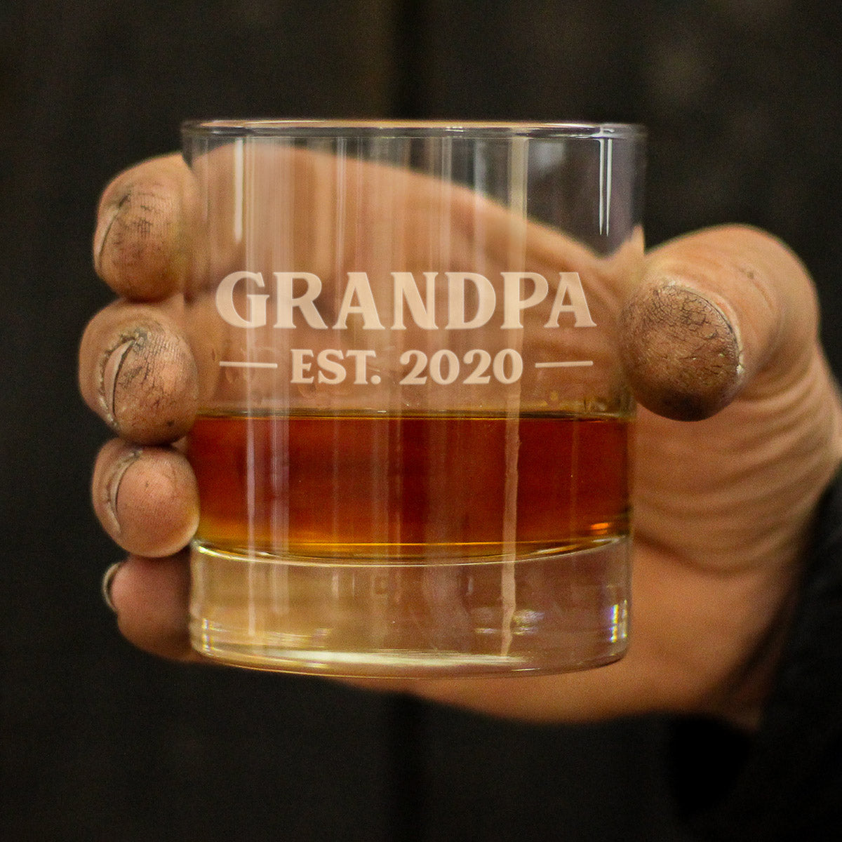 Grandpa Est 2020 - New Grandfather Whiskey Rocks Glass Gift for First Time Grandparents - Bold 10.25 Oz Glasses