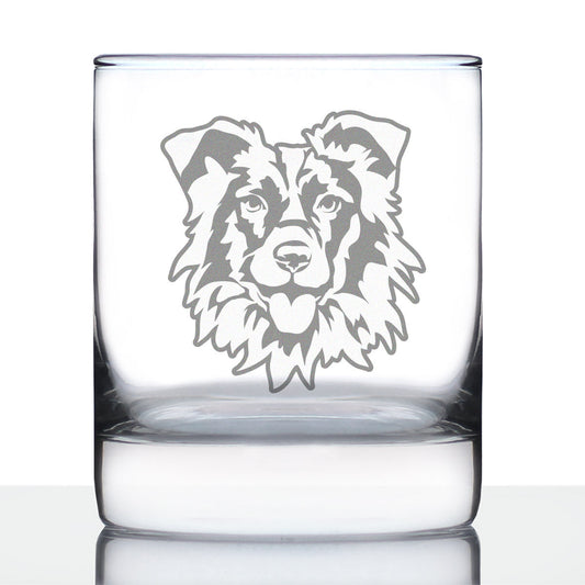Border Collie Face Whiskey Rocks Glass - Unique Dog Themed Decor and Gifts for Moms & Dads of Border Collies - 10.25 Oz
