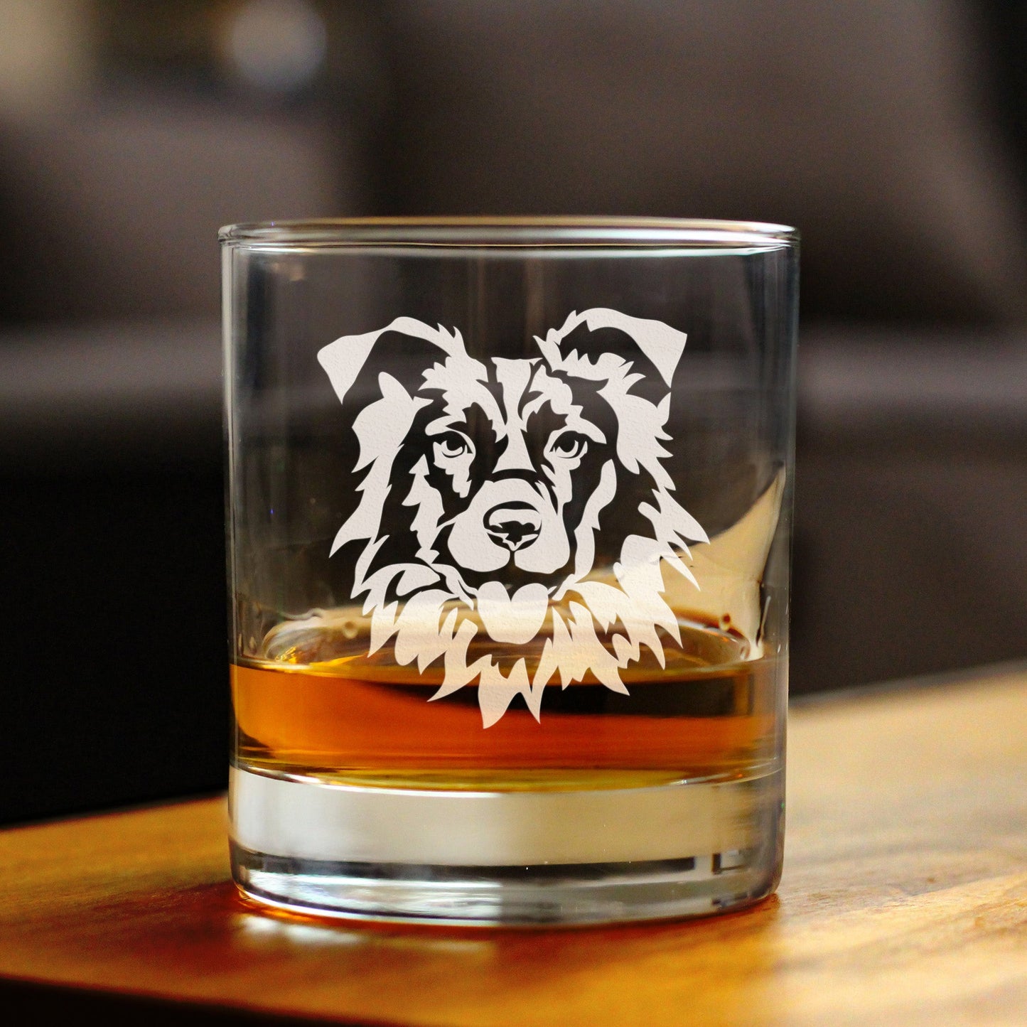 Border Collie Face Whiskey Rocks Glass - Unique Dog Themed Decor and Gifts for Moms & Dads of Border Collies - 10.25 Oz