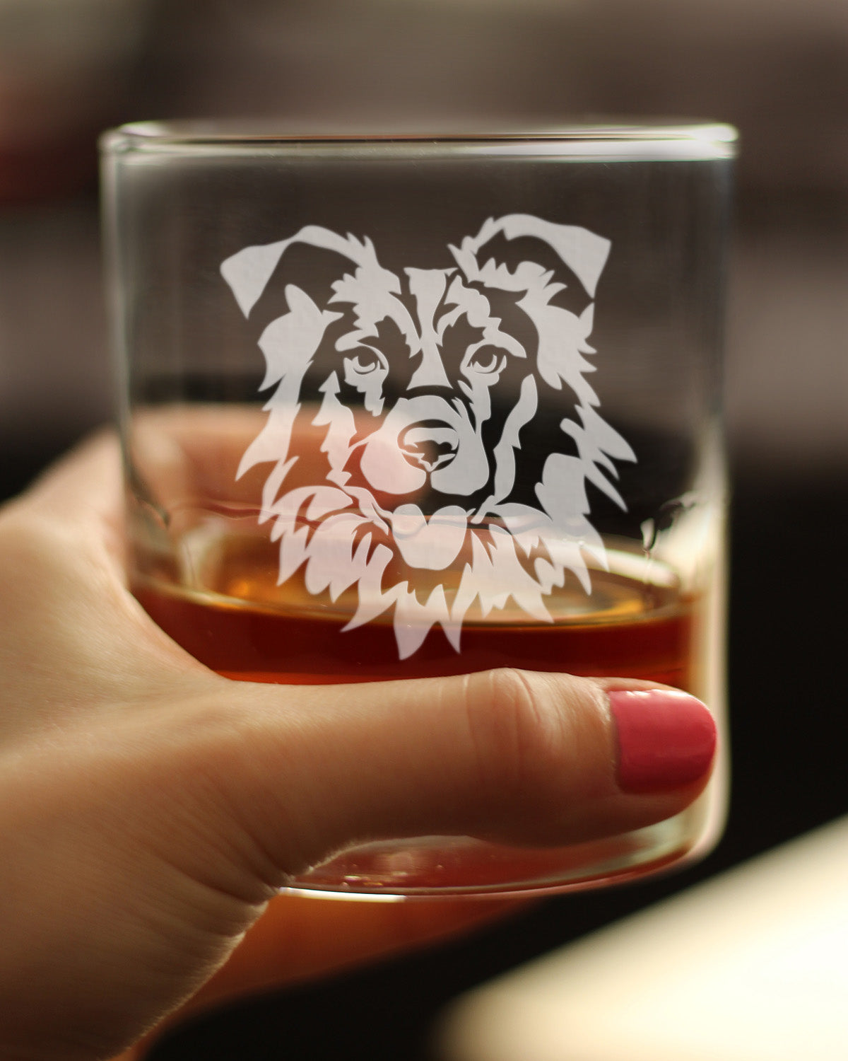 Border Collie Face Whiskey Rocks Glass - Unique Dog Themed Decor and Gifts for Moms & Dads of Border Collies - 10.25 Oz