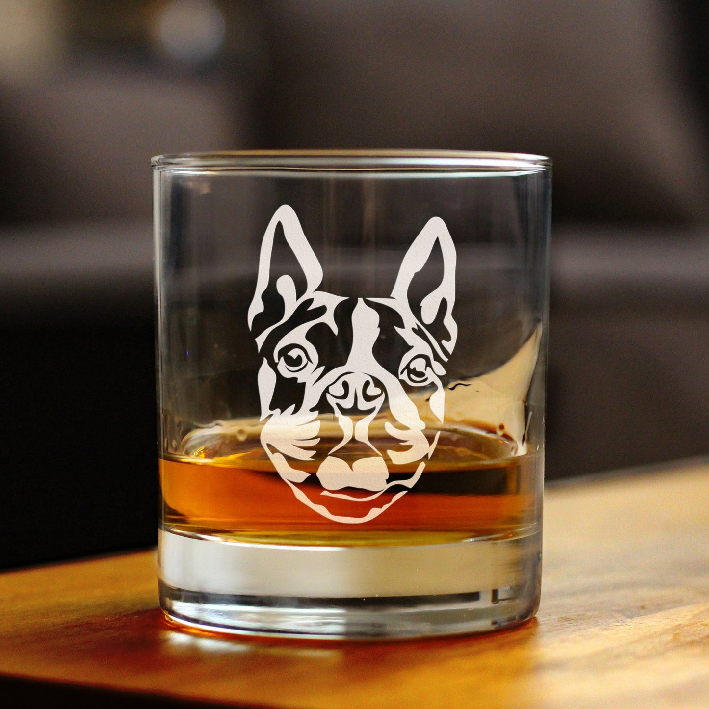 Boston Terrier Face Whiskey Rocks Glass - Unique Dog Themed Decor and Gifts for Moms & Dads of Boston Terriers - 10.25 Oz