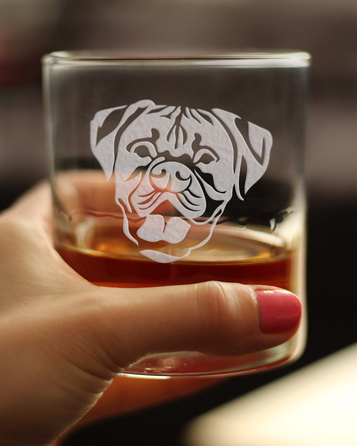 Boxer with Natural Ears - Whiskey Rocks Glass - Unique Boxer Themed Dog Gifts and Party Decor for Women and Men - 10.25 Oz