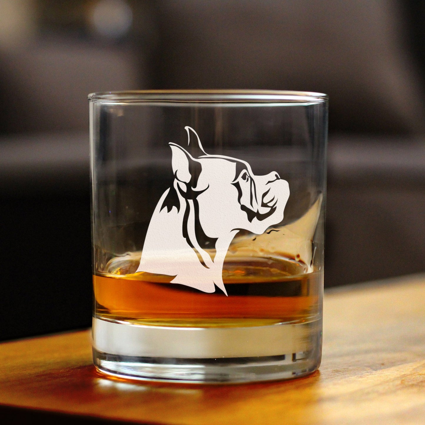 Boxer with Pointed Ears - Whiskey Rocks Glass - Unique Boxer Themed Dog Gifts and Party Decor for Women and Men - 10.25 Oz