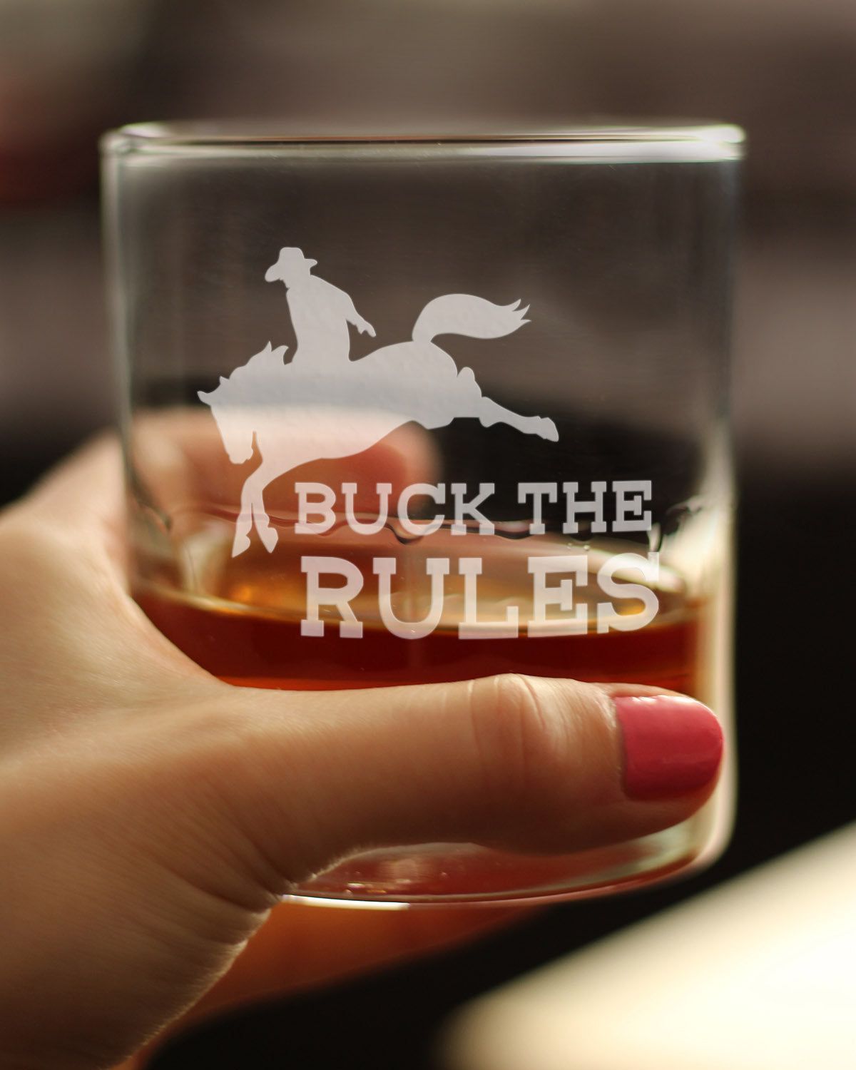Buck the Rules - Funny Horse Whiskey Rocks Glass Gifts for Men & Women - Fun Whisky Drinking Tumbler Decor