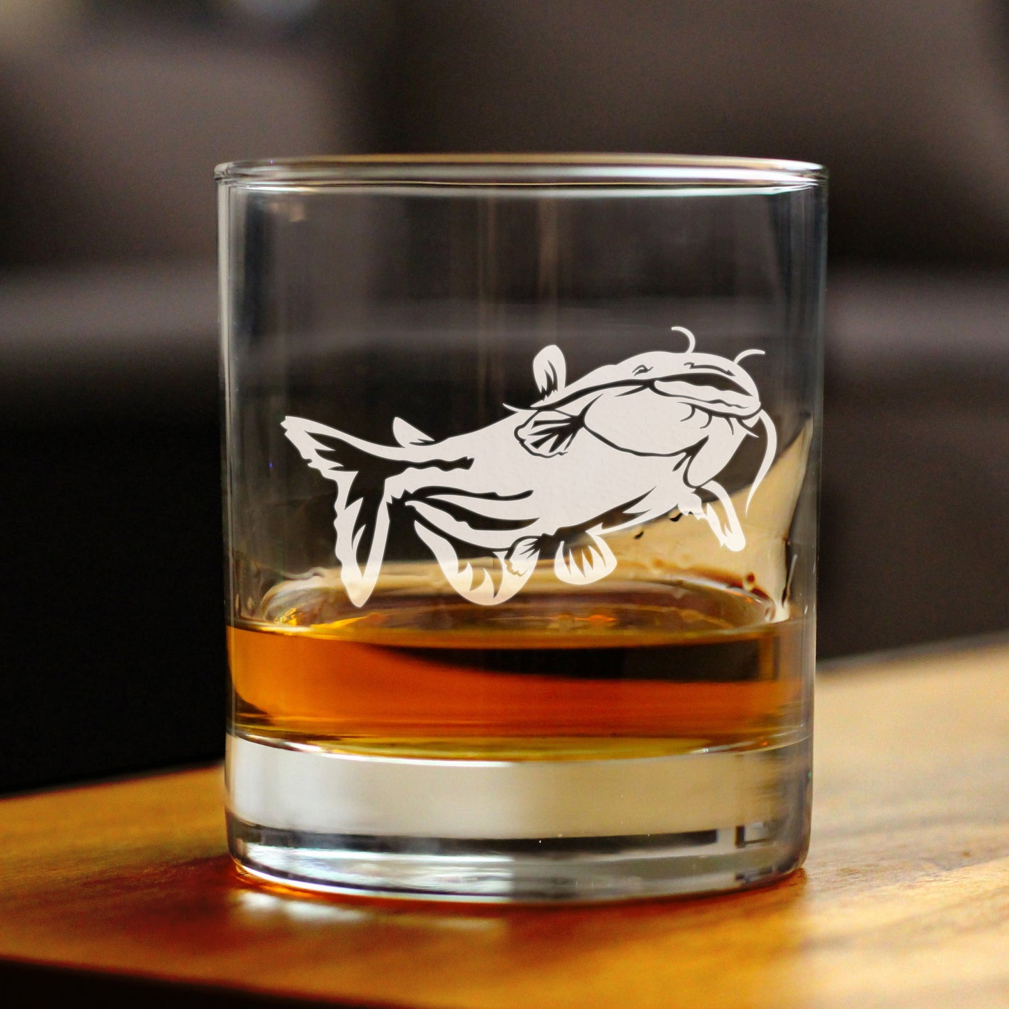 Catfish - Whiskey Rocks Glass - Catfishing Gifts for Fisherman - Whisky Fish Tumbler & Fishing Decor - 10.25 oz