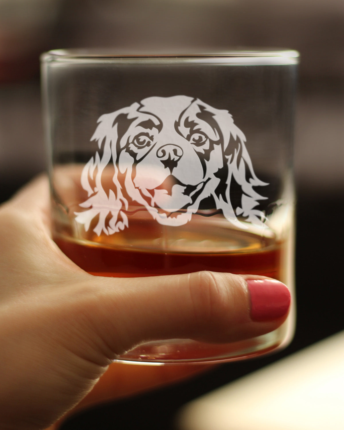Cavalier King Charles Spaniel Face Whiskey Rocks Glass - Unique Dog Themed Decor and Gifts for Moms & Dads of Cavaliers - 10.25 Oz