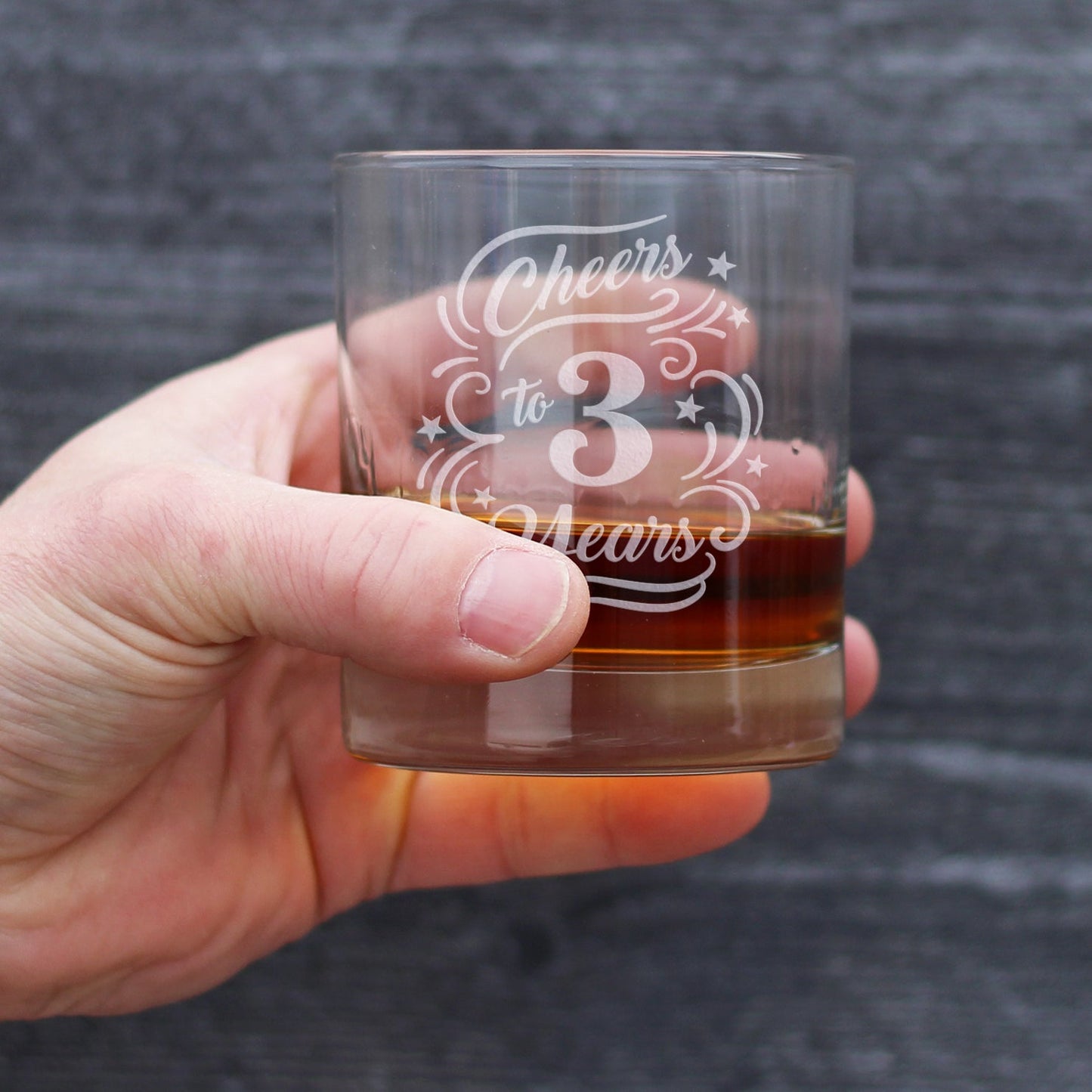 Cheers to 3 Years - Whiskey Rocks Glass Gifts for Women & Men - 3rd Anniversary Party Decor - 10.25 Oz Glasses