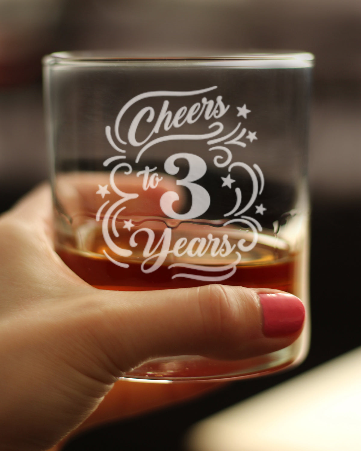 Cheers to 3 Years - Whiskey Rocks Glass Gifts for Women & Men - 3rd Anniversary Party Decor - 10.25 Oz Glasses