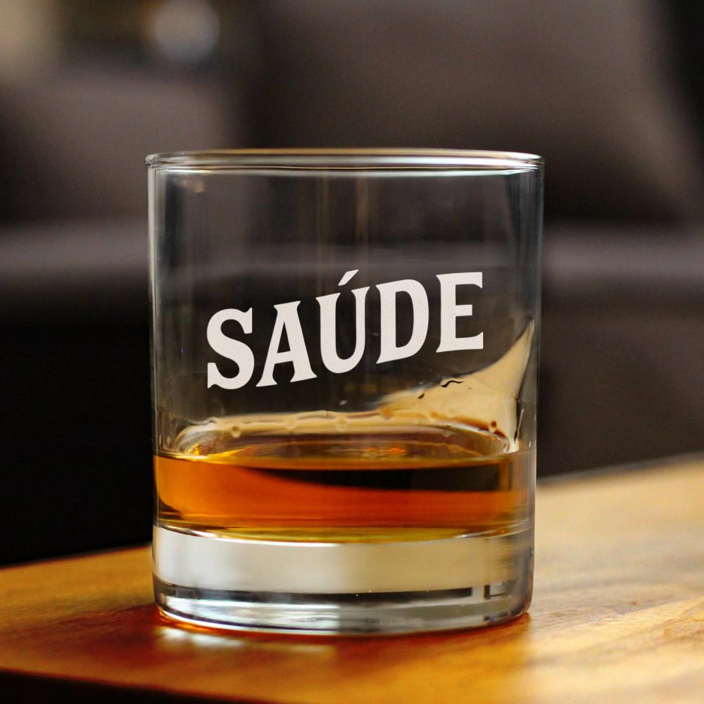 Saude - Portuguese Cheers - Whiskey Rocks Glass - Cute Portugal Themed Gifts or Party Decor for Women and Men - 10.25 Oz