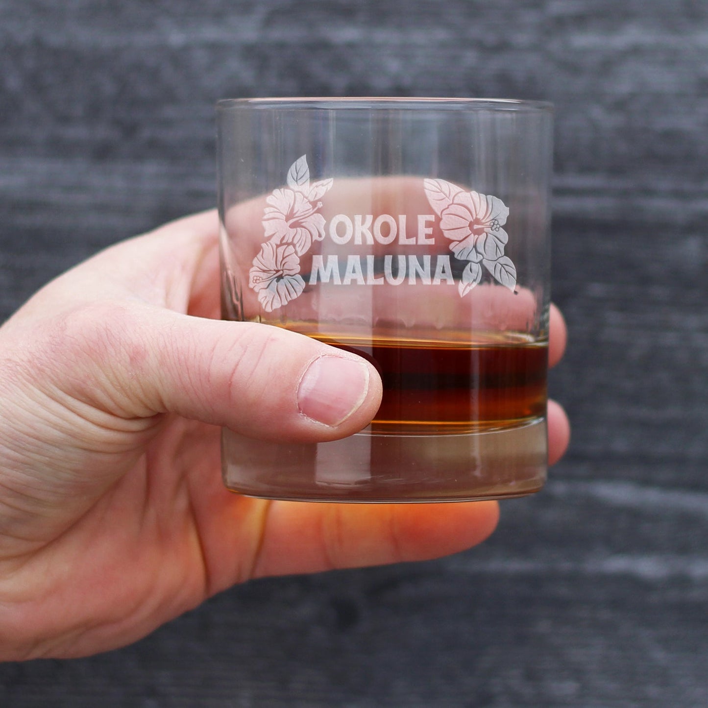 Okole Maluna Engraved 10 Oz Rocks or Old Fashioned Whiskey Glass, Hawaiian Cheers, Unique Party Cup for Men & Women Who Love Hawaii