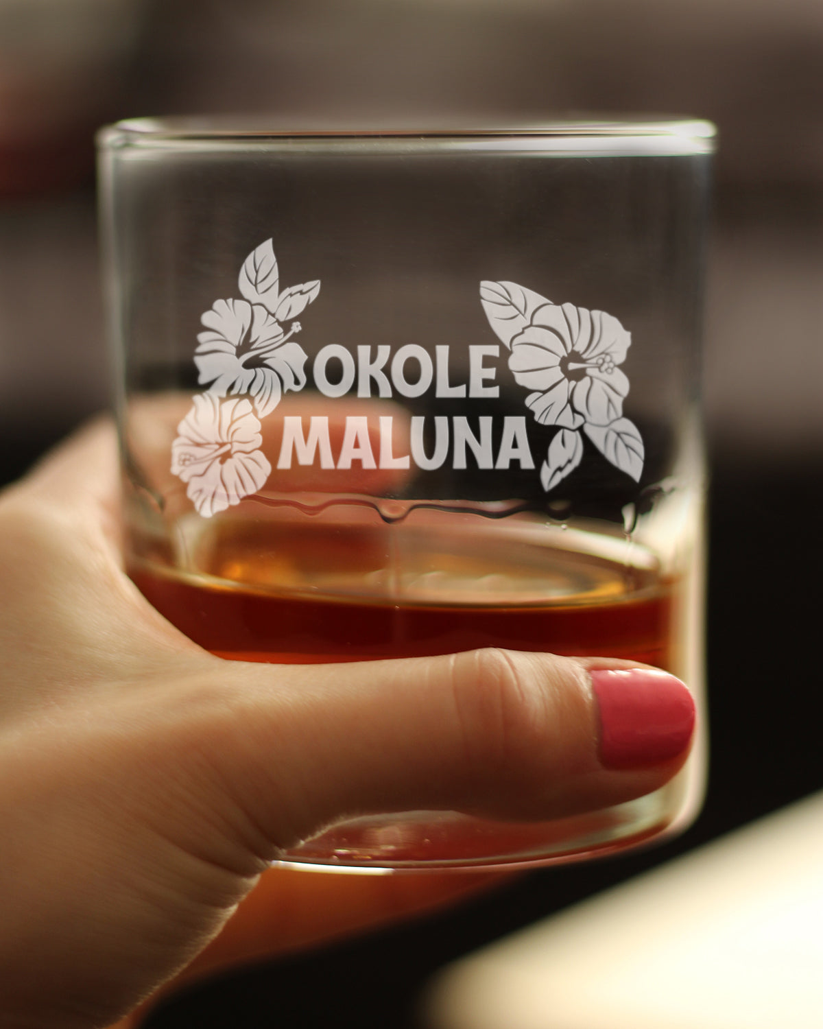 Okole Maluna Engraved 10 Oz Rocks or Old Fashioned Whiskey Glass, Hawaiian Cheers, Unique Party Cup for Men & Women Who Love Hawaii