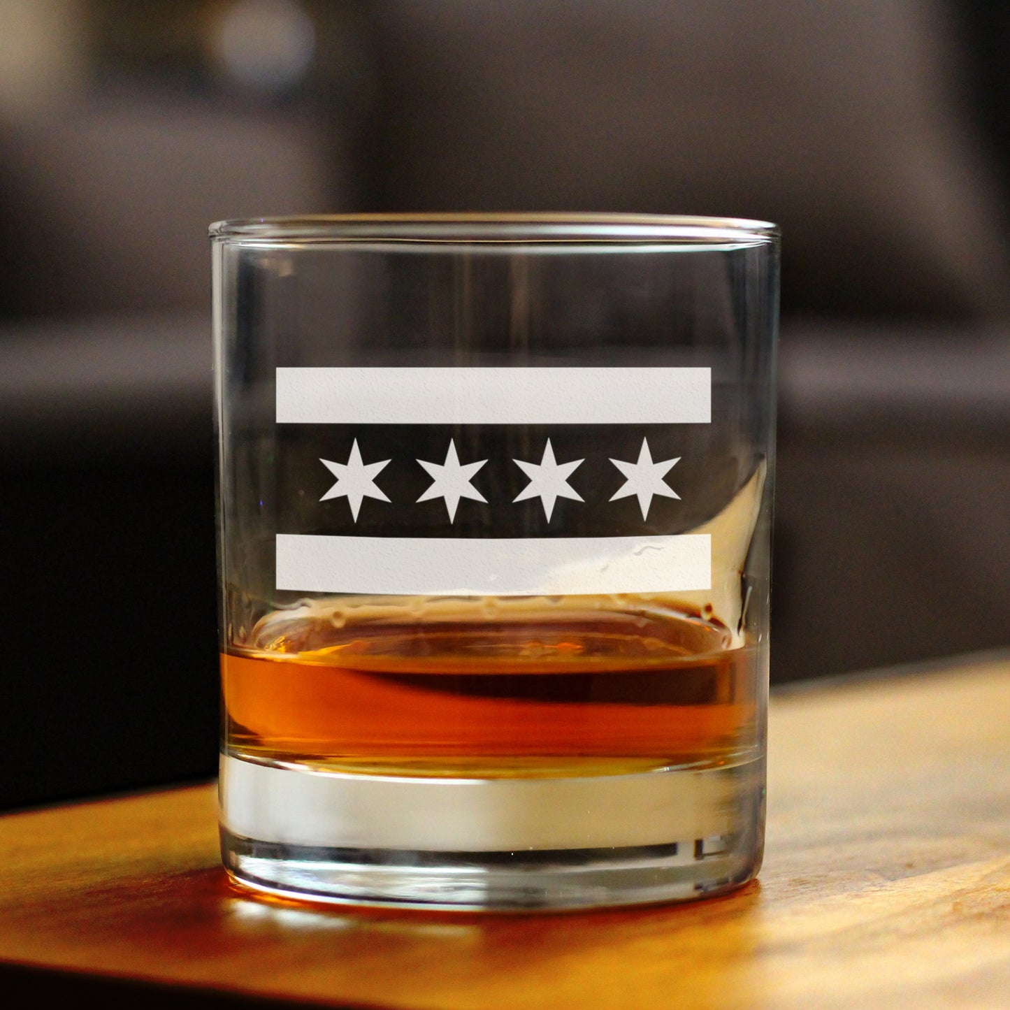 Chicago Flag - Whiskey Rocks Glass - Fun Unique Glass Gift for Chitown Lovers - Cute Chicago Themed Decor - 10.25 Oz