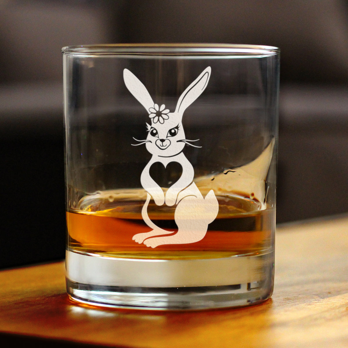 Cute Bunny Rabbit - Whiskey Rocks Glass - Hand Engraved Gifts for Men & Women That Love Bunnies