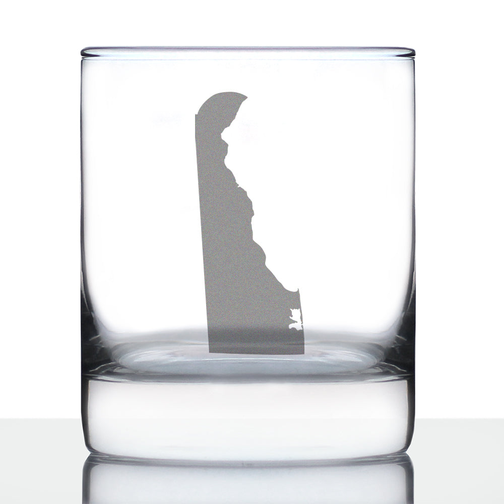 Delaware State Outline Whiskey Rocks Glass - State Themed Drinking Decor and Gifts for Delawarean Women & Men - 10.25 Oz Whisky Tumbler Glasses
