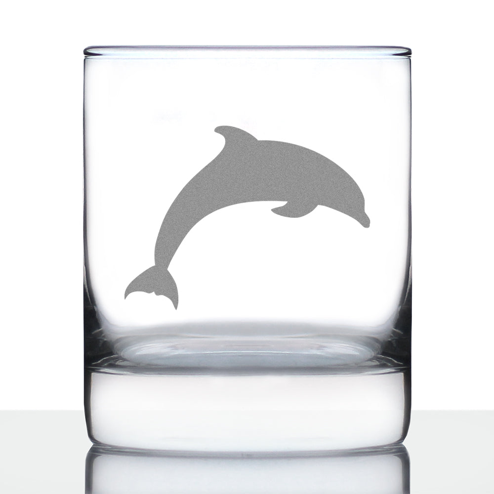 Dolphin Whiskey Rocks Glass - Beach Themed Gifts for Men & Women - Fun Whisky Drinking Tumbler Decor - Engraved 10 oz