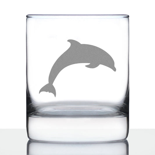 Dolphin Whiskey Rocks Glass - Beach Themed Gifts for Men & Women - Fun Whisky Drinking Tumbler Decor - Engraved 10 oz
