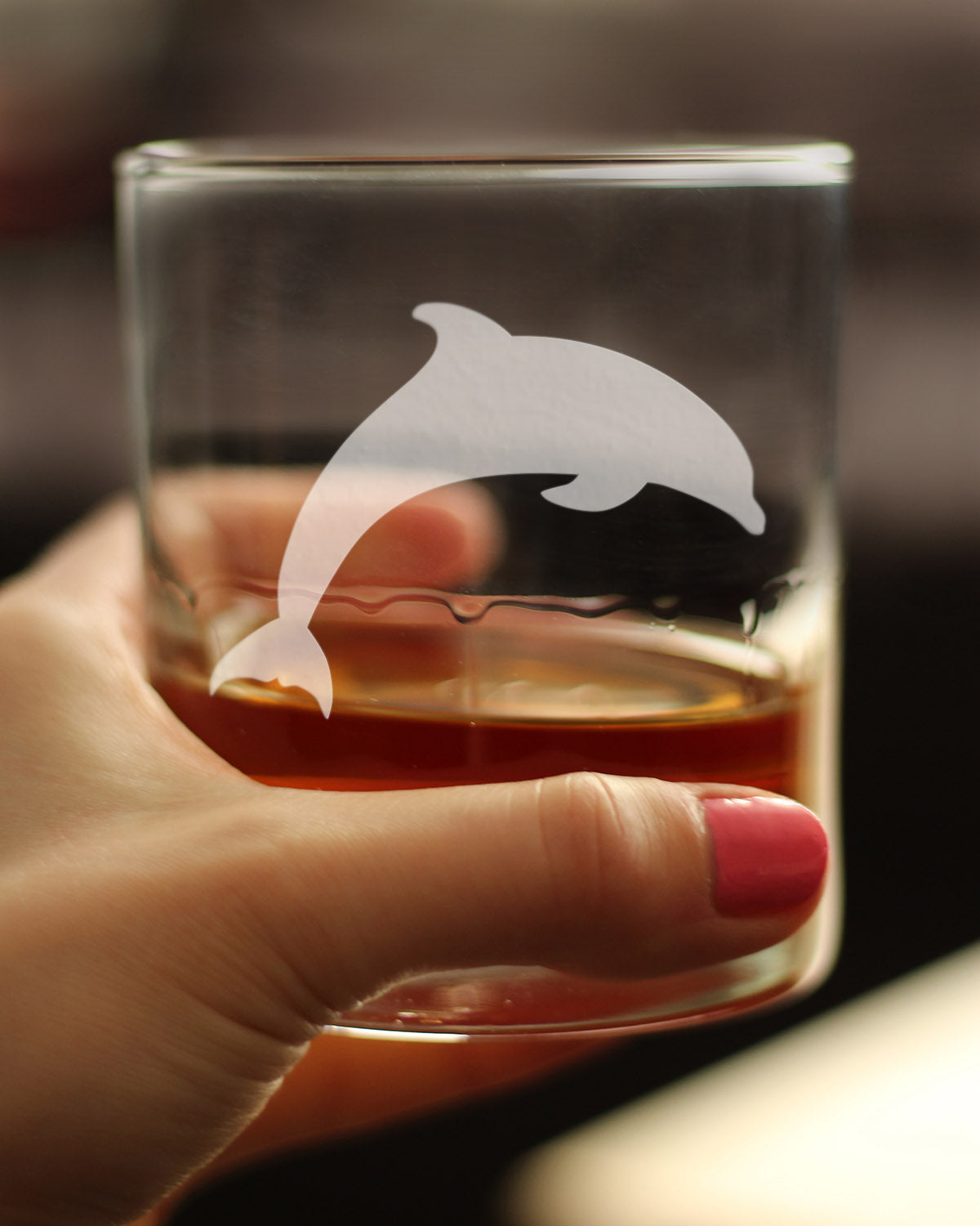 Dolphin Whiskey Rocks Glass - Beach Themed Gifts for Men & Women - Fun Whisky Drinking Tumbler Decor - Engraved 10 oz