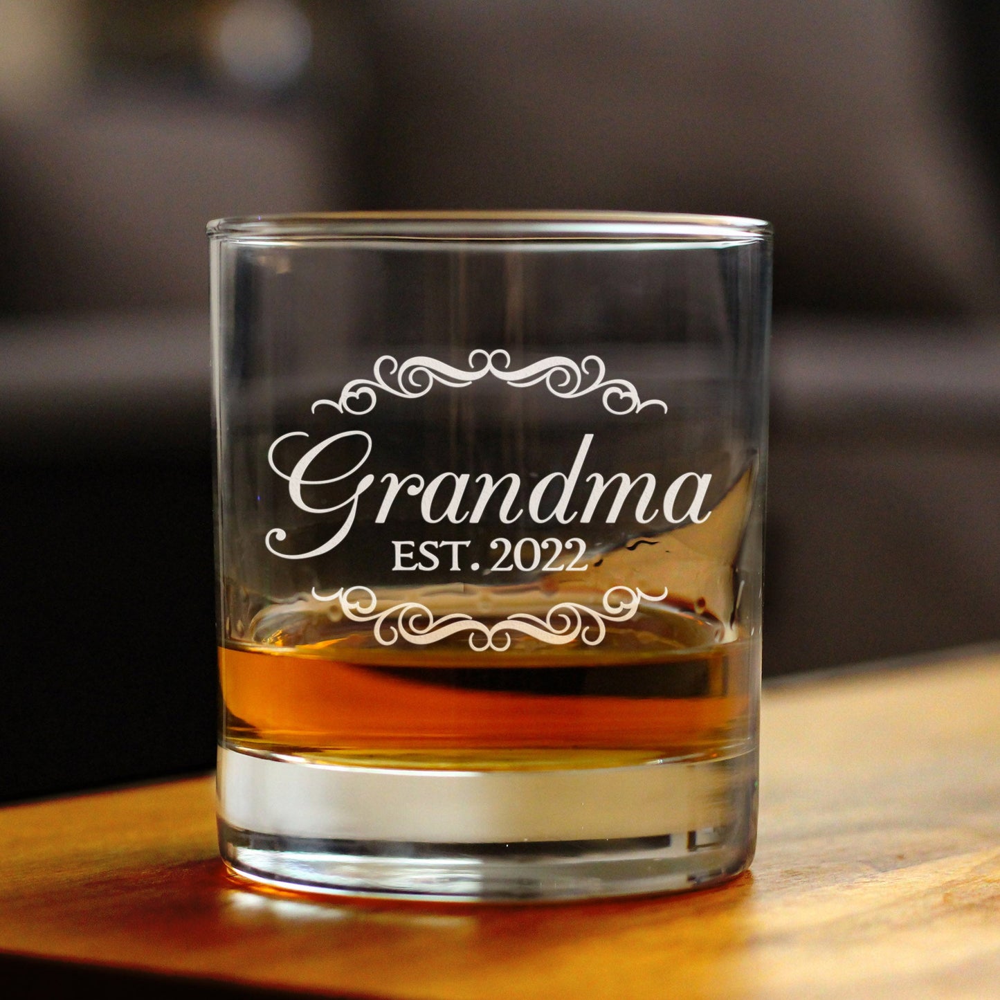 Grandma Est 2022 - New Grandmother Whiskey Rocks Glass Gift for First Time Grandparents - Decorative 10.25 Oz Glasses