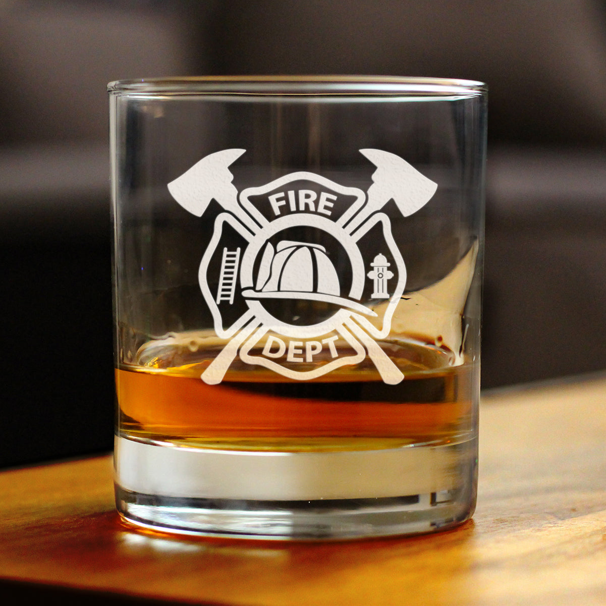 Firefighter Symbol Engraved 10 oz Rocks or Old Fashioned Glass, Unique Gifts for Firefighters, Firemen & Firewomen