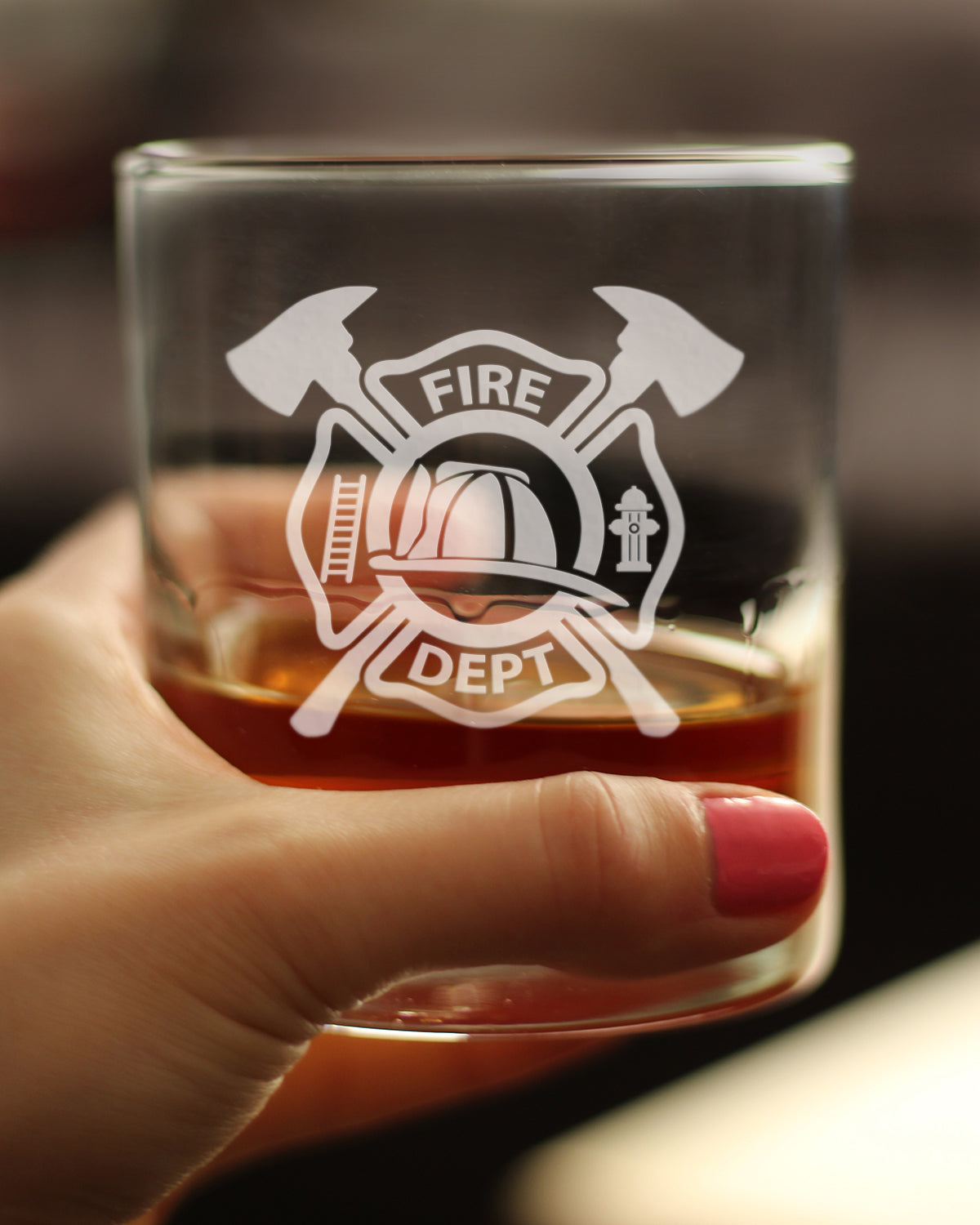 Firefighter Symbol Engraved 10 oz Rocks or Old Fashioned Glass, Unique Gifts for Firefighters, Firemen & Firewomen