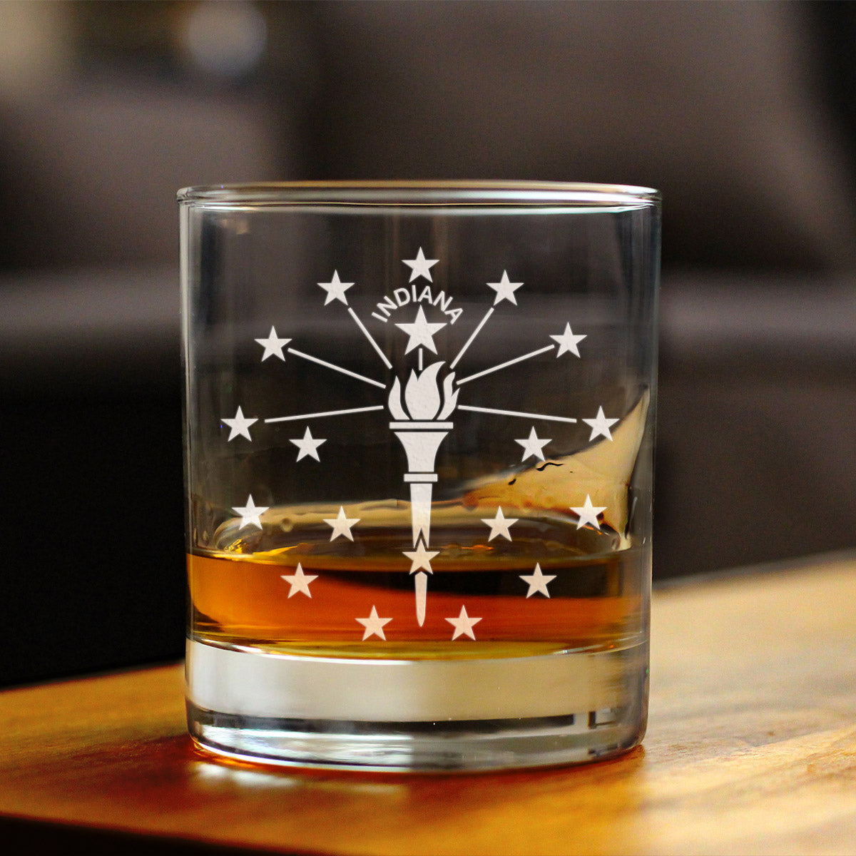 Indiana Flag Whiskey Rocks Glass - State Themed Drinking Decor and Gifts for Indianan Women & Men - 10.25 Oz Whisky Tumbler Glasses