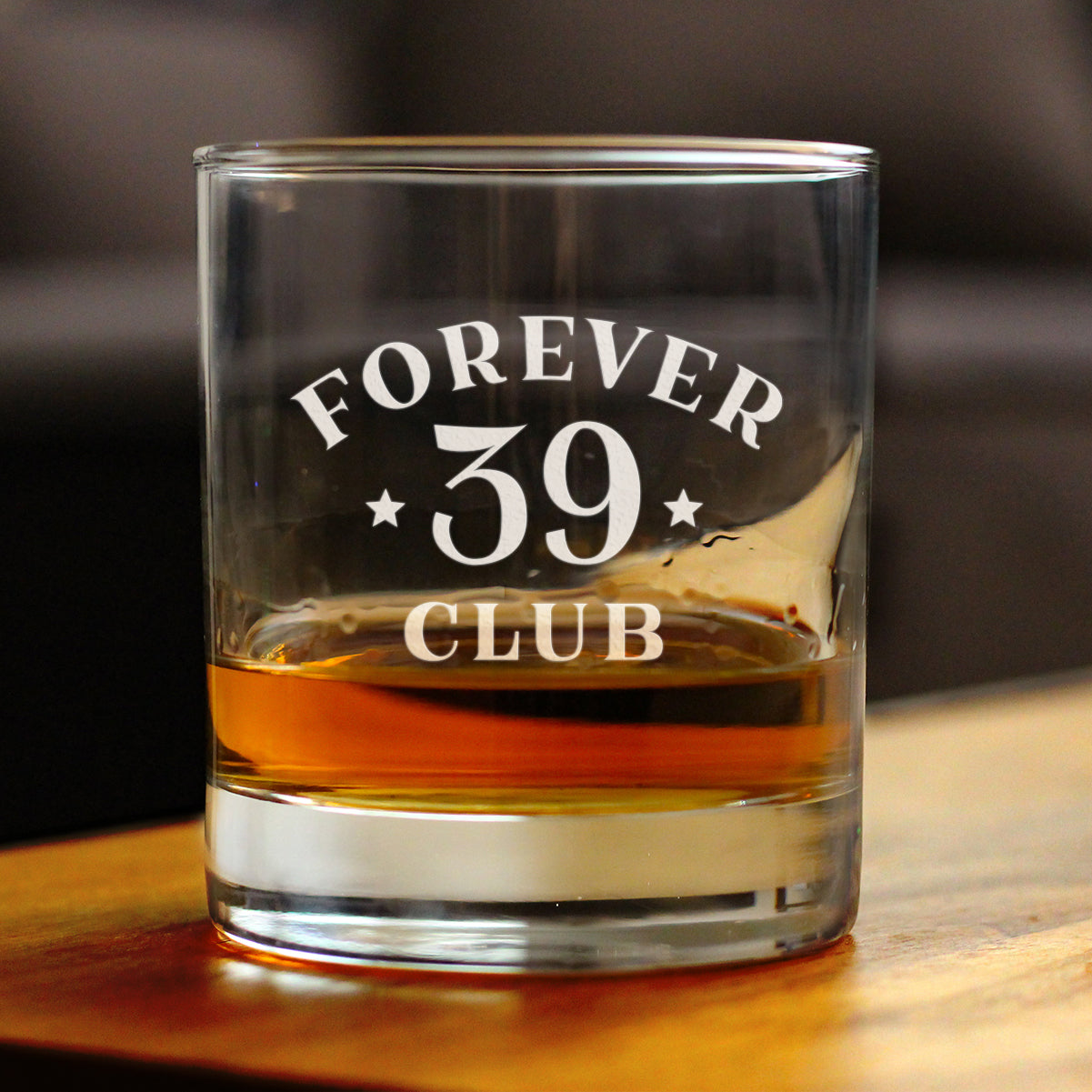 Forever 39 Club - Whiskey Rocks Glass 40th Birthday Gifts for Men & Women Turning 40 - Fun Retro Bday Whisky Drinking Tumbler - 10.25 Oz