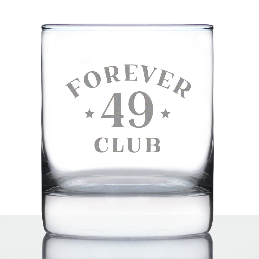 Forever 49 Club - Whiskey Rocks Glass 50th Birthday Gifts for Men & Women Turning 50 - Fun Retro Bday Whisky Drinking Tumbler - 10.25 Oz