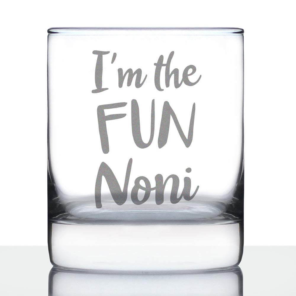 I'm the Fun Noni 10 oz Rocks Glass or Old Fashioned Glass - Reveal Gift for New Grandmothers, Mother's Day or Birthday Gift for Noni