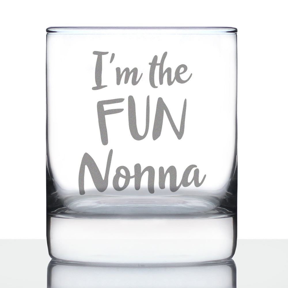 I'm the Fun Nonna 10 oz Rocks Glass or Old Fashioned Glass - Reveal Gift for New Grandmothers, Mother's Day or Birthday Gift for Nonna