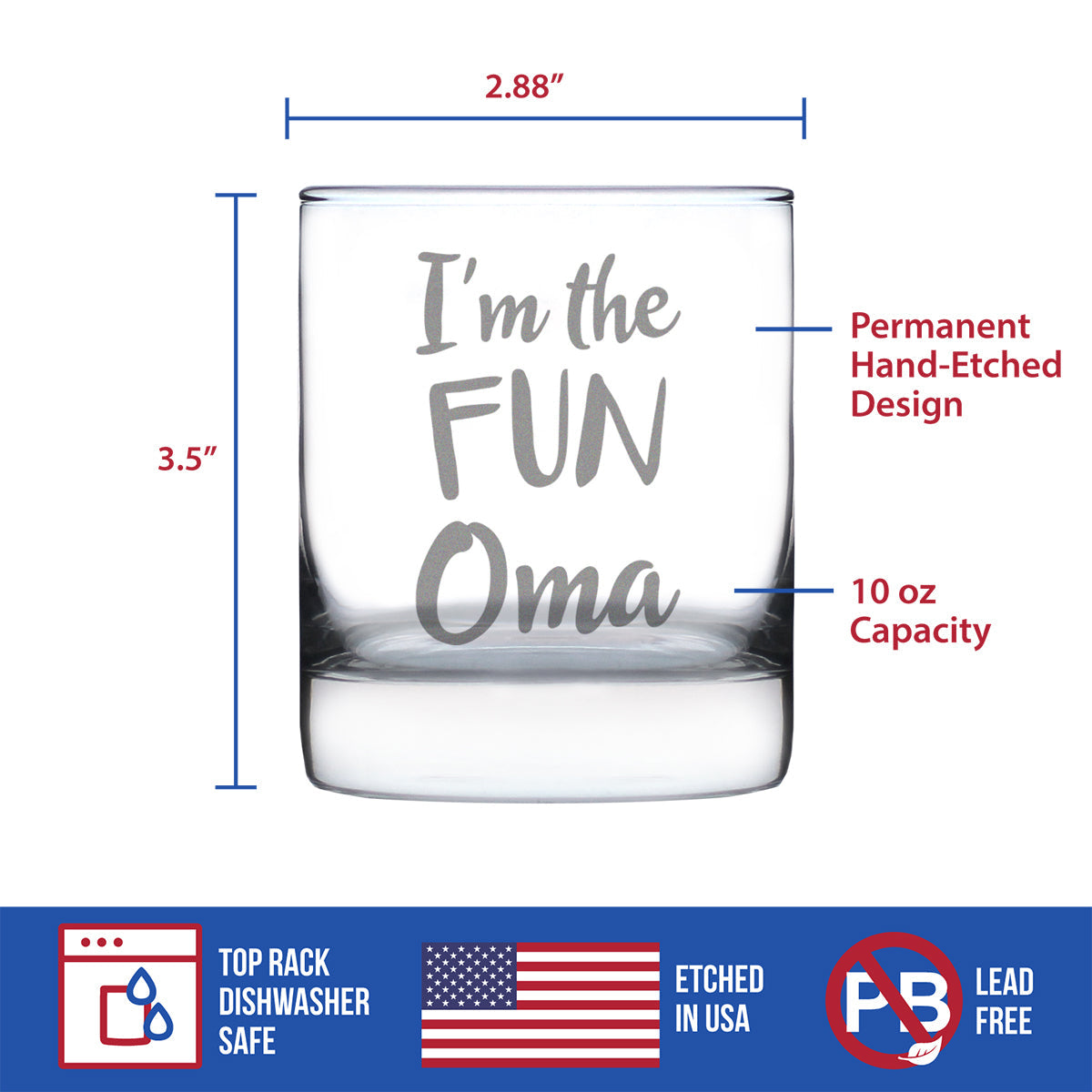 Fun Oma Whiskey Rocks Glass - Cute Grandparents Themed Gifts or Party Décor for Women - 10.25 Oz