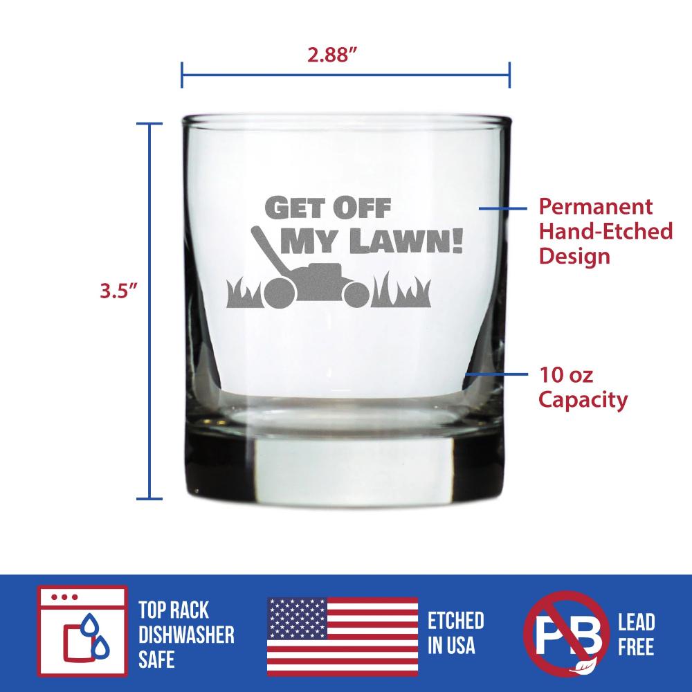 Get Off My Lawn - Whiskey Rocks Glass - Funny Birthday Gifts for Women and Men Over the Hill - 10.25 oz