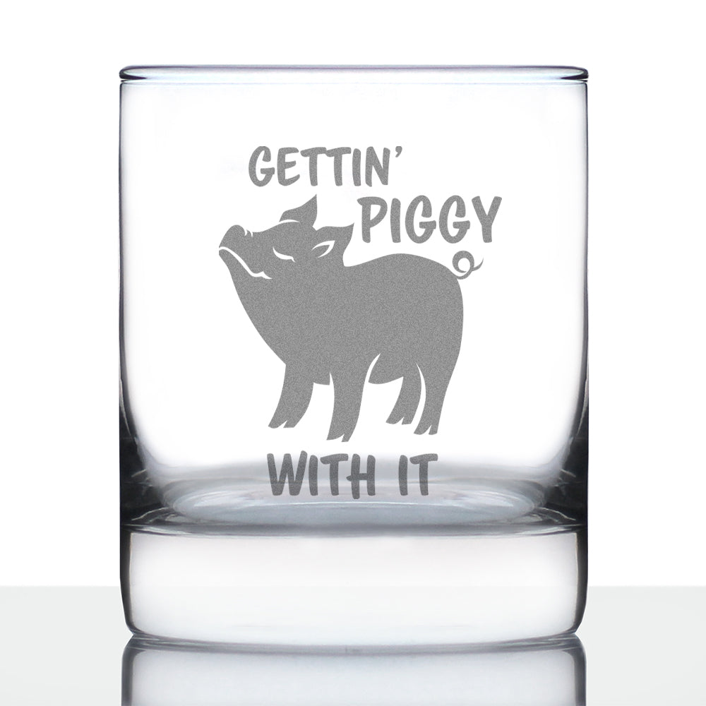 Gettin Piggy With It - Funny Pig Whiskey Rocks Glass Gifts for Men & Women - Fun Whisky Drinking Tumbler Décor