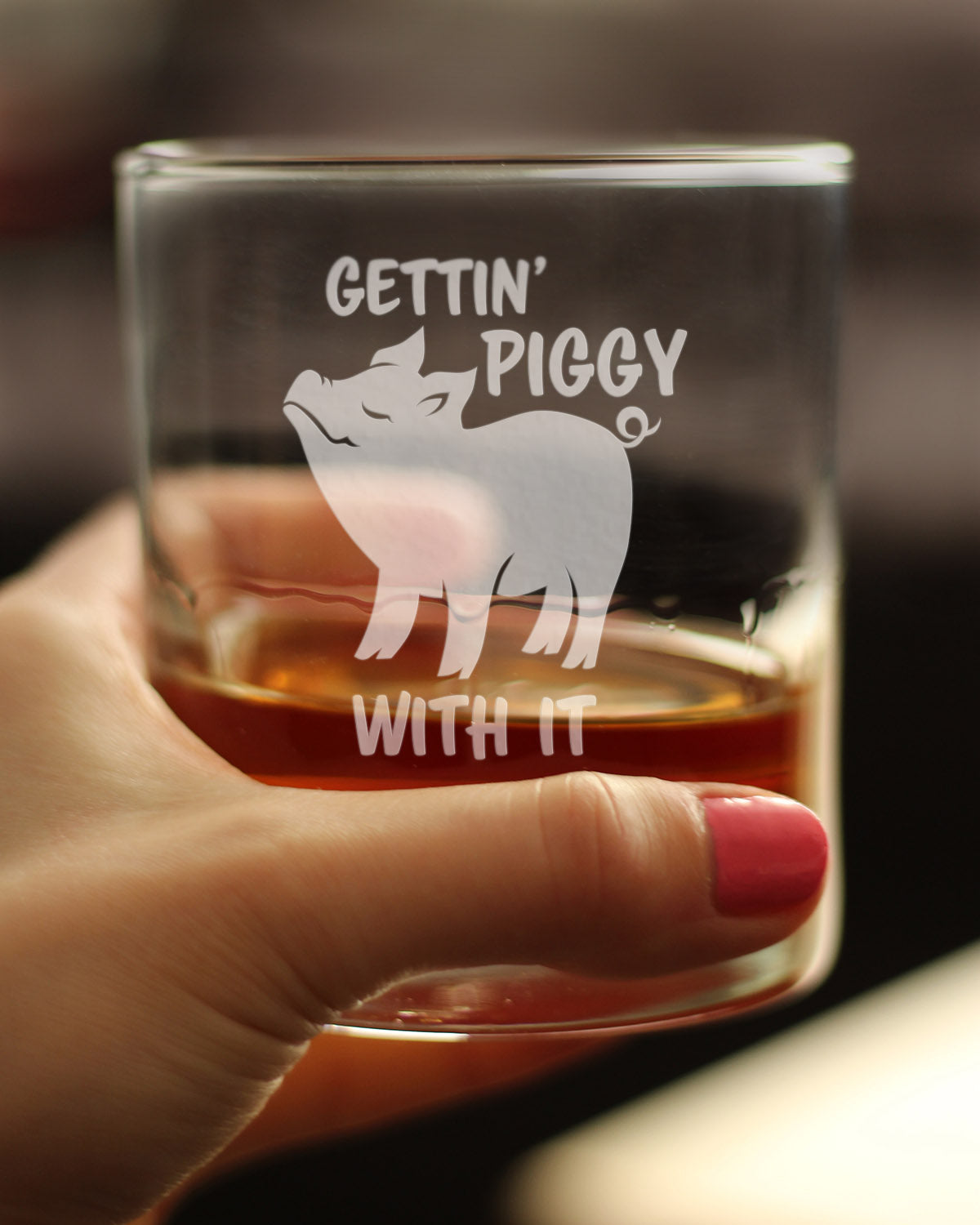 Gettin Piggy With It - Funny Pig Whiskey Rocks Glass Gifts for Men & Women - Fun Whisky Drinking Tumbler Décor