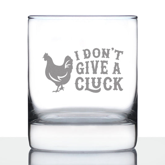 Don't Give a Cluck - Funny Chicken Whiskey Rocks Glass Gifts for Men & Women - Fun Whisky Drinking Tumbler Decor