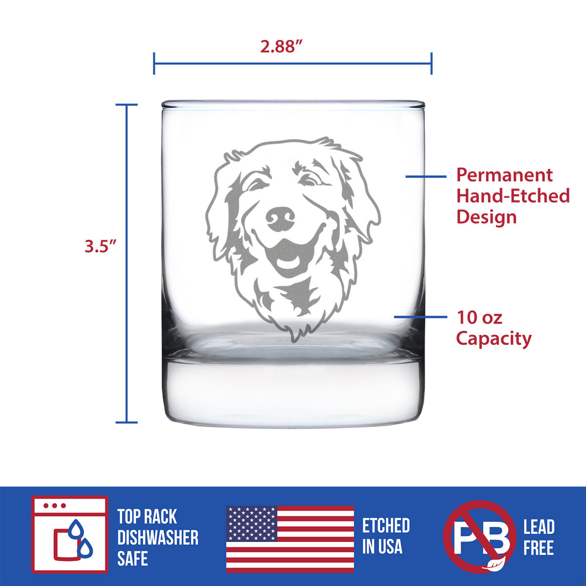 NEW Golden Retriever Happy Face - 10 Ounce Rocks Glass