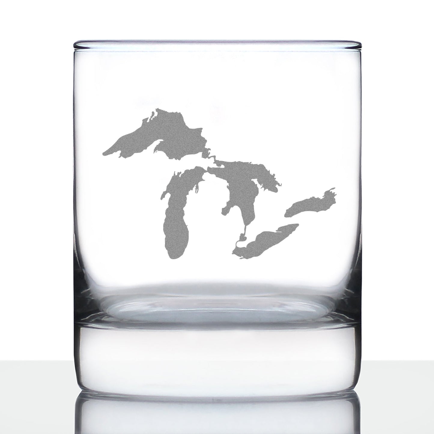Great Lakes Map Whiskey Rocks Glass Gift for Men & Women - 10.25 oz Glassware - Unique Engraved Barware Decor