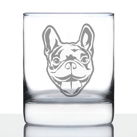 Happy Frenchie - Whiskey Rocks Glass - Unique French Bulldog Themed Gifts or Party Decor for Women and Men - 10.25 Oz