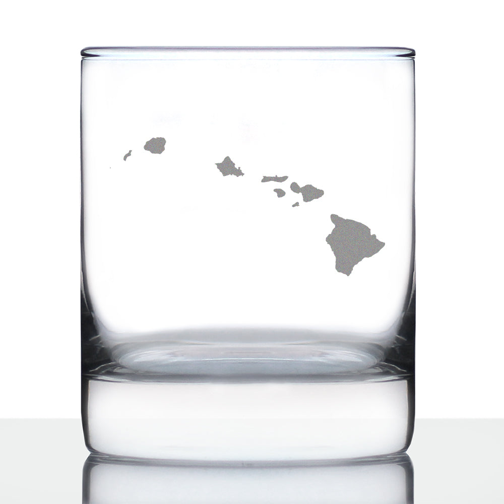 Hawaii State Outline Whiskey Rocks Glass - State Themed Drinking Decor and Gifts for Hawaiian Women & Men - 10.25 Oz Whisky Tumbler Glasses