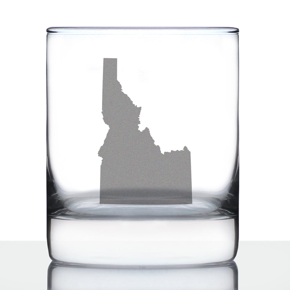 Idaho State Outline Whiskey Rocks Glass - State Themed Drinking Decor and Gifts for Idahoan Women & Men - 10.25 Oz Whisky Tumbler Glasses