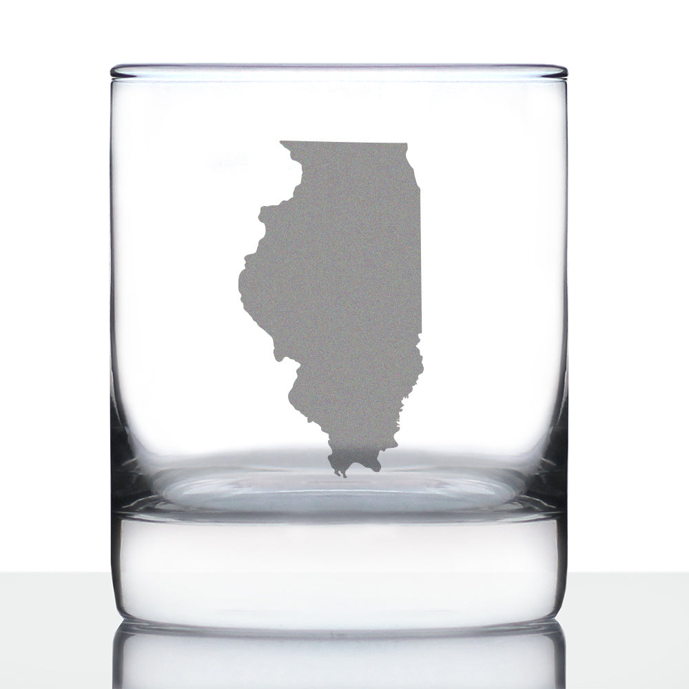 Illinois State Outline Whiskey Rocks Glass - State Themed Drinking Decor and Gifts for Illinoisan Women & Men - 10.25 Oz Whisky Tumbler Glasses