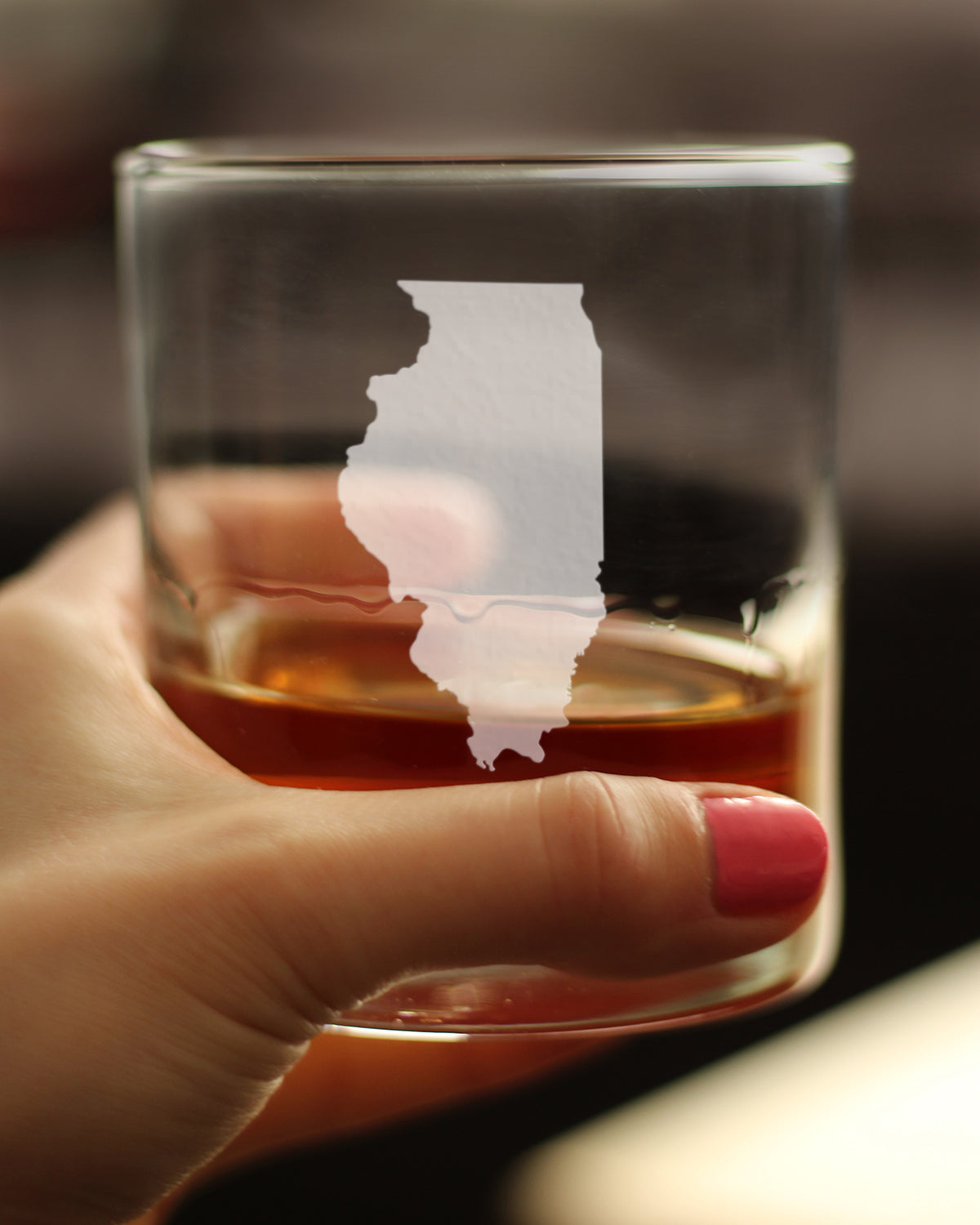 Illinois State Outline Whiskey Rocks Glass - State Themed Drinking Decor and Gifts for Illinoisan Women & Men - 10.25 Oz Whisky Tumbler Glasses