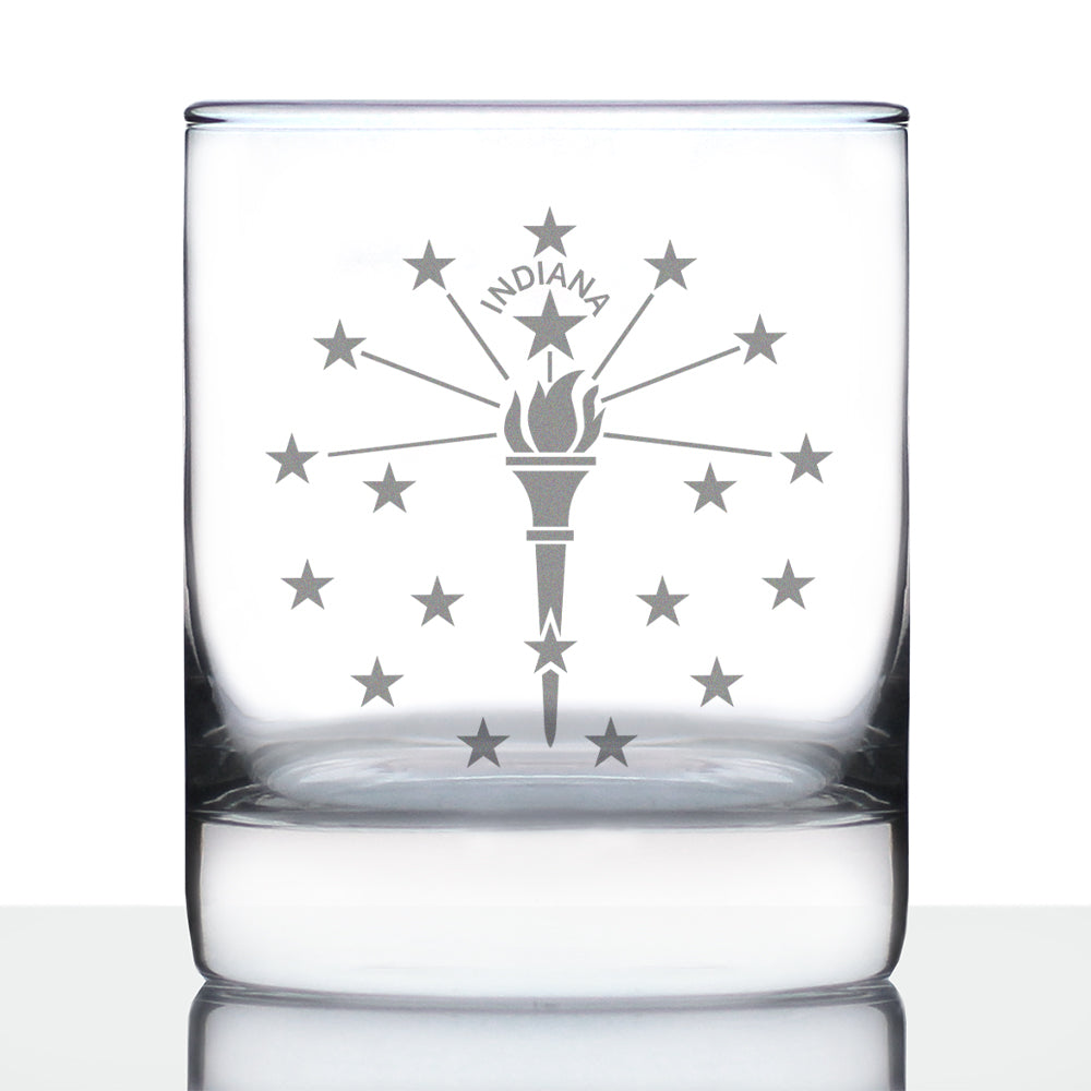 Indiana Flag Whiskey Rocks Glass - State Themed Drinking Decor and Gifts for Indianan Women & Men - 10.25 Oz Whisky Tumbler Glasses